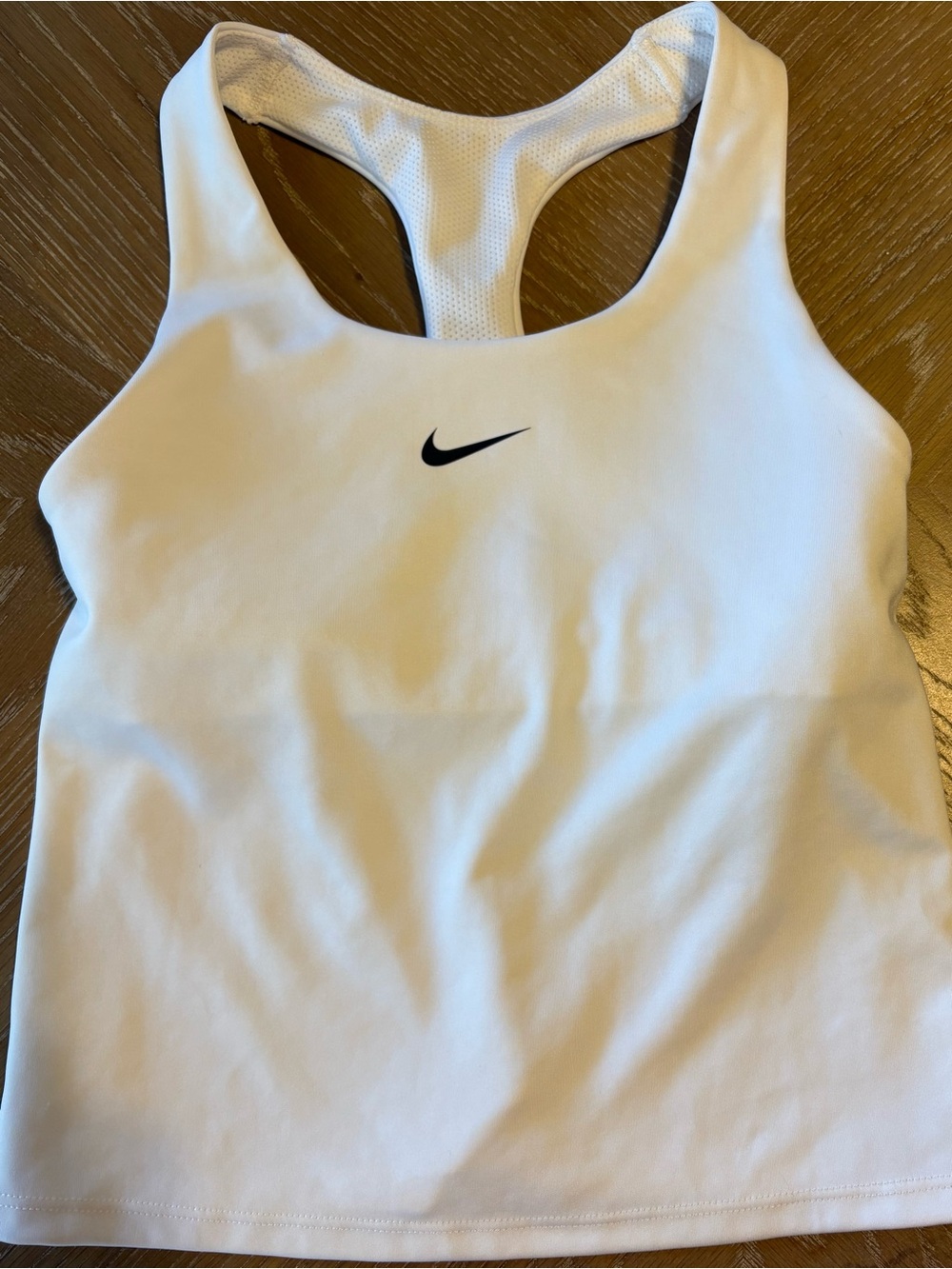 Nike White Racerback Tank Top with Black Swoosh